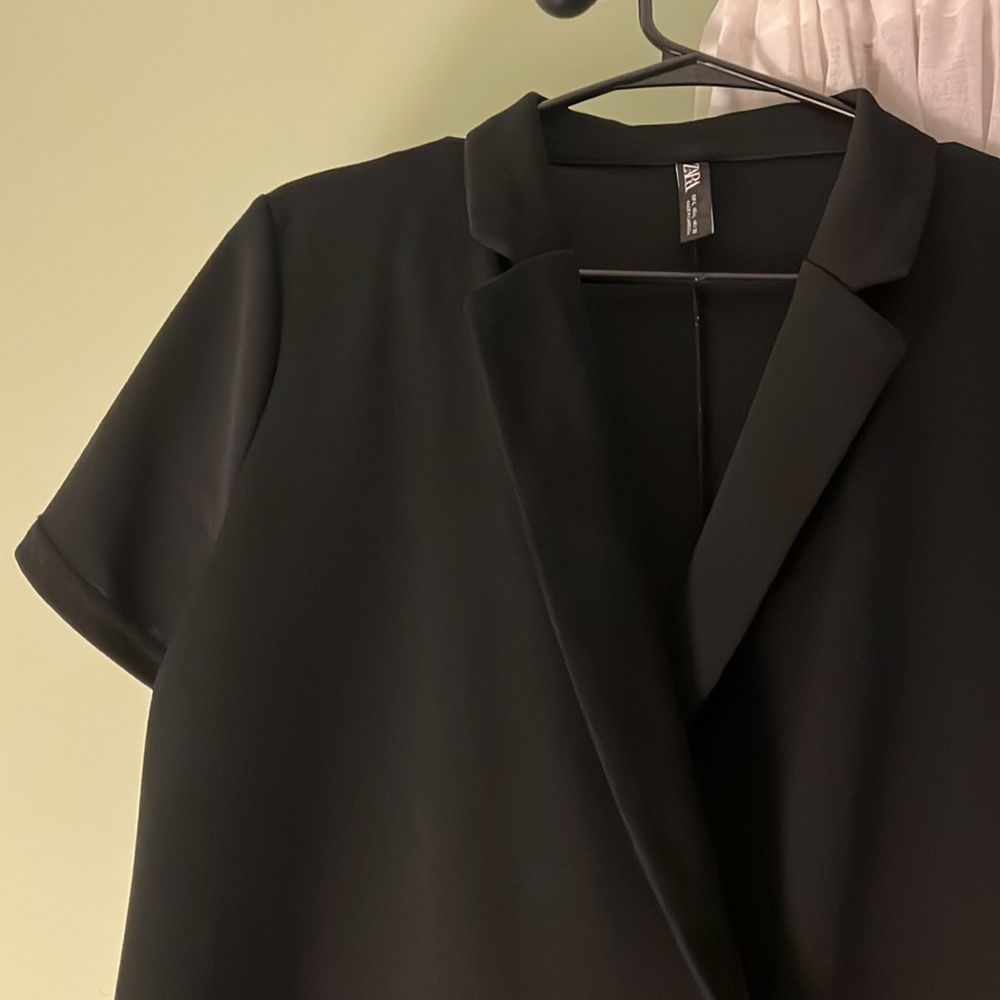 Zara Mini Black Collared Button Down Shift Dress - image 2